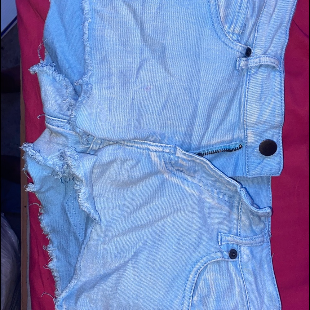 Light blue Jean booty shorts.